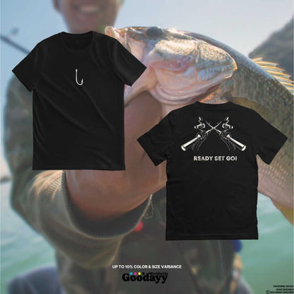 READY SET GO FISHING GRAPHIC PRINTED BLACK SHORT SLEEVE TSHIRT