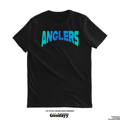 Black anglers graphic printed tshirt with option to choose either long or short sleeve tshirt.